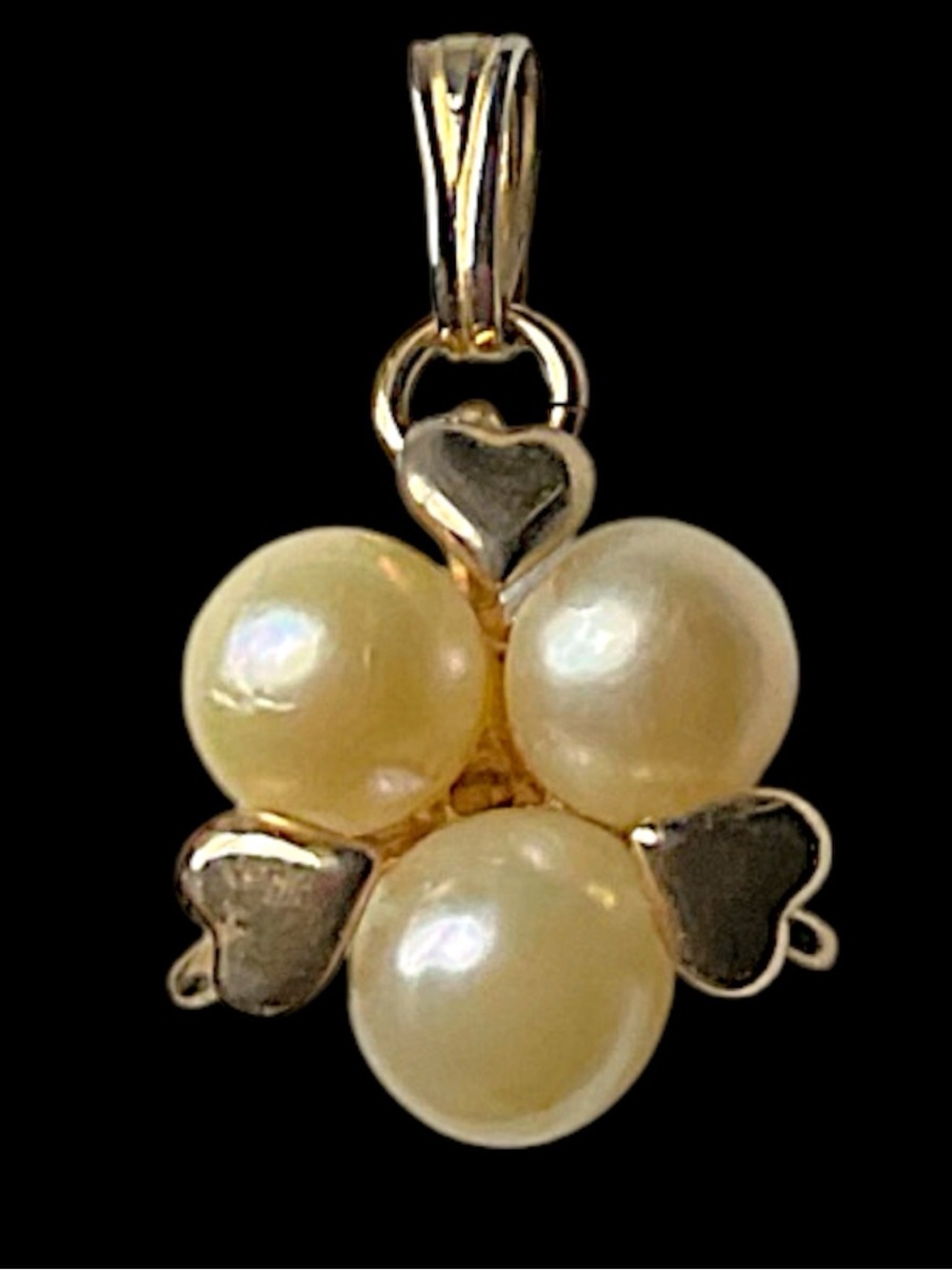 Vintage Gold Filled Faux Pearl Dainty Heart Cluster Necklace Pendant